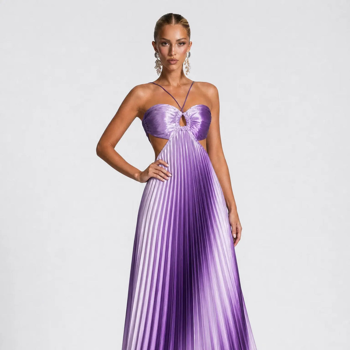 Likemychoice Women'S Formal Satin Maxi Dress - 2026 Halter, Cutout, Gradient Print, Light Statement Gown for Party, Vacation