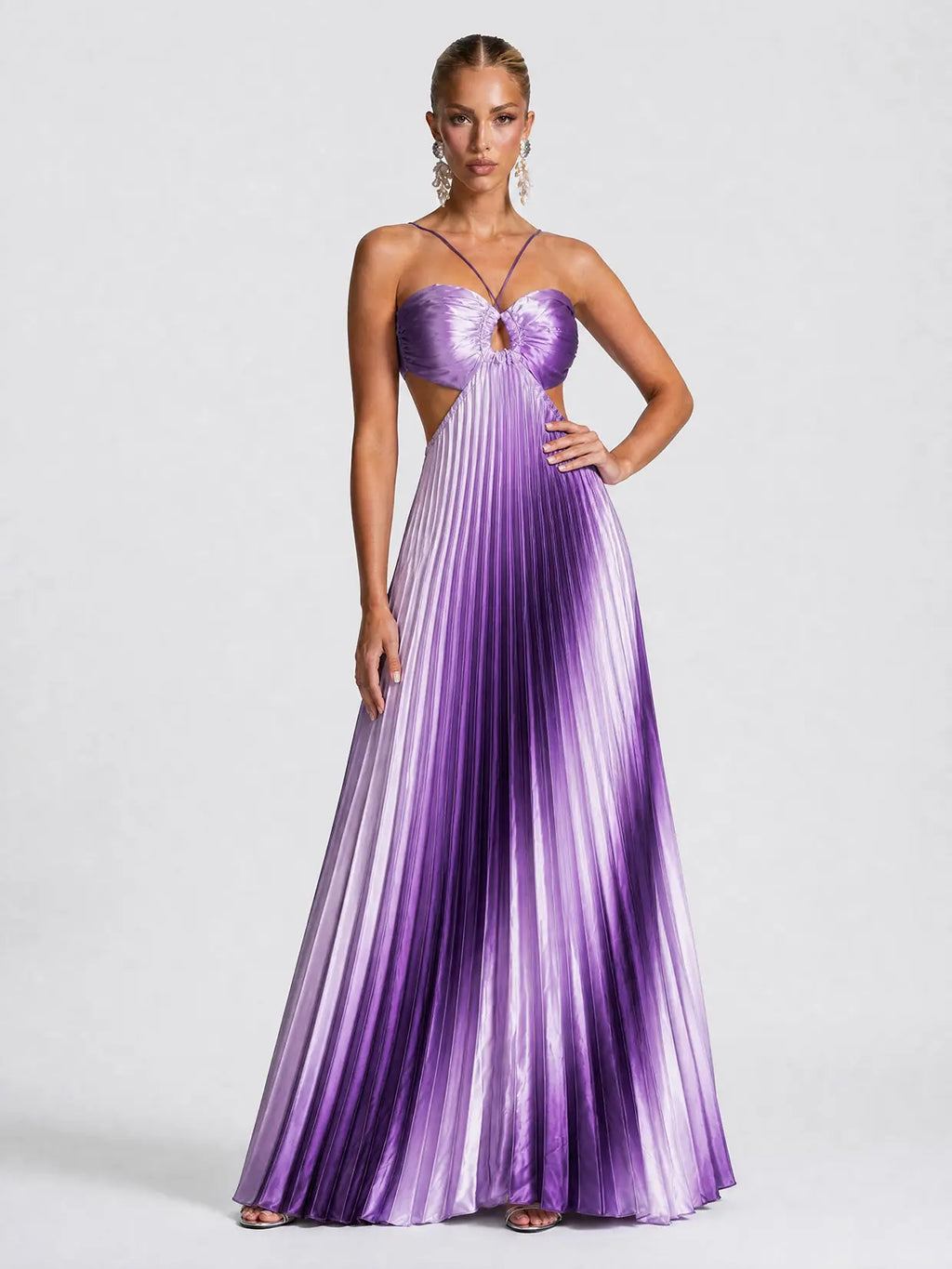 Likemychoice Women'S Formal Satin Maxi Dress - 2026 Halter, Cutout, Gradient Print, Light Statement Gown for Party, Vacation