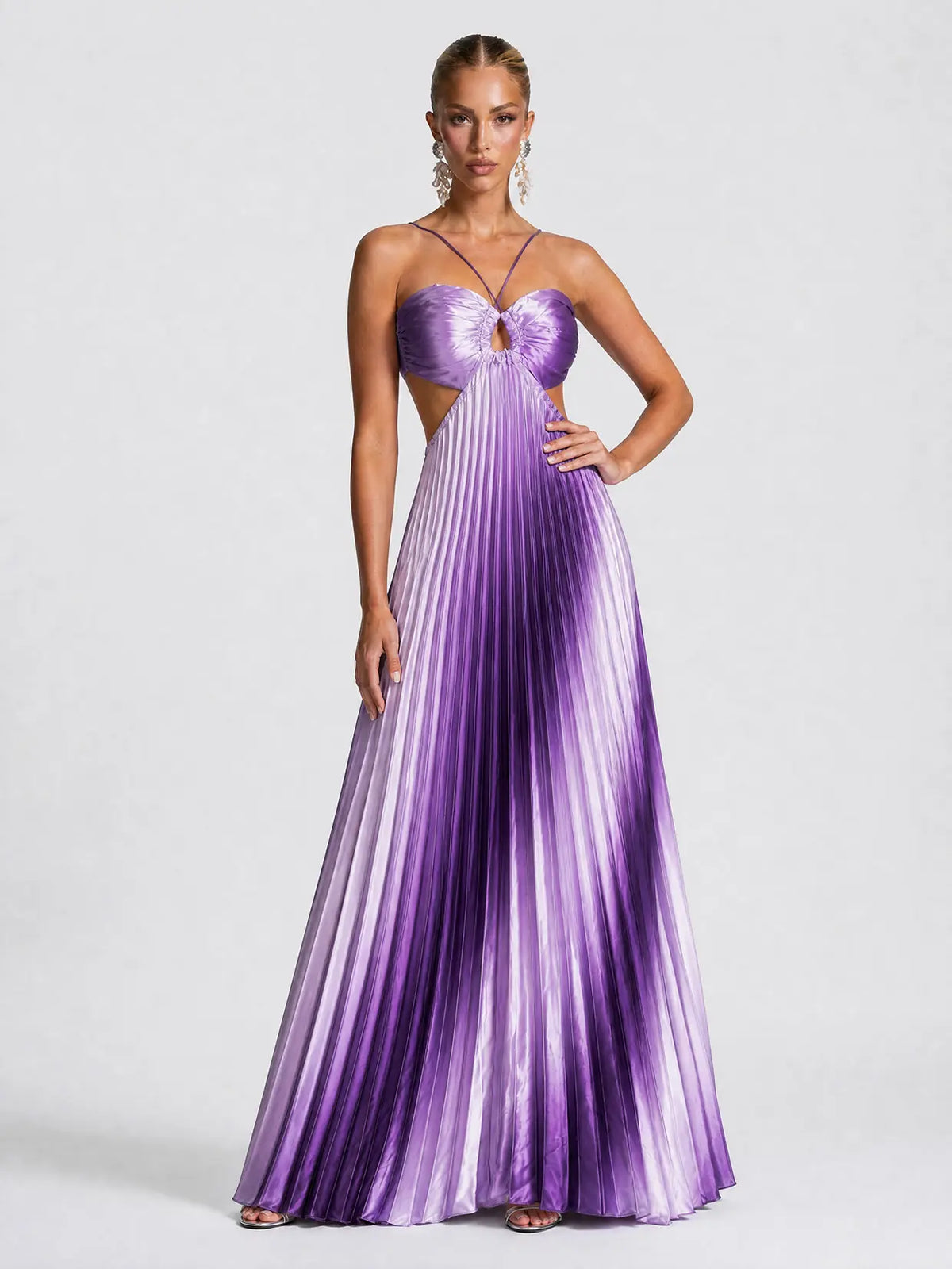 Likemychoice Women'S Formal Satin Maxi Dress - 2026 Halter, Cutout, Gradient Print, Light Statement Gown for Party, Vacation