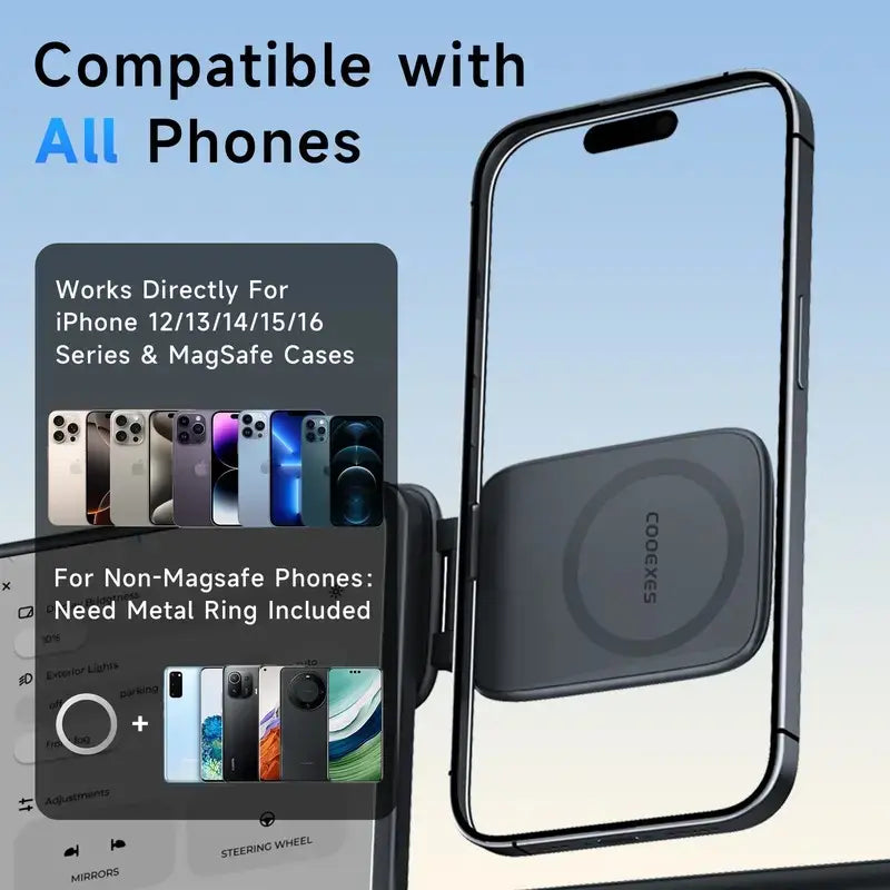 Magsafe Magnetic Car Phone Holder, 20Kg Strong Dual-Sided Auto Accessories Interior, Ultra-Thin Anti-Shake Dashboard Mount, 270°-360° Adjustable Rotation, No-View-Blocking Design, Compatible with Iphone 17 Pro Max & Most Smartphones, Car Accessories