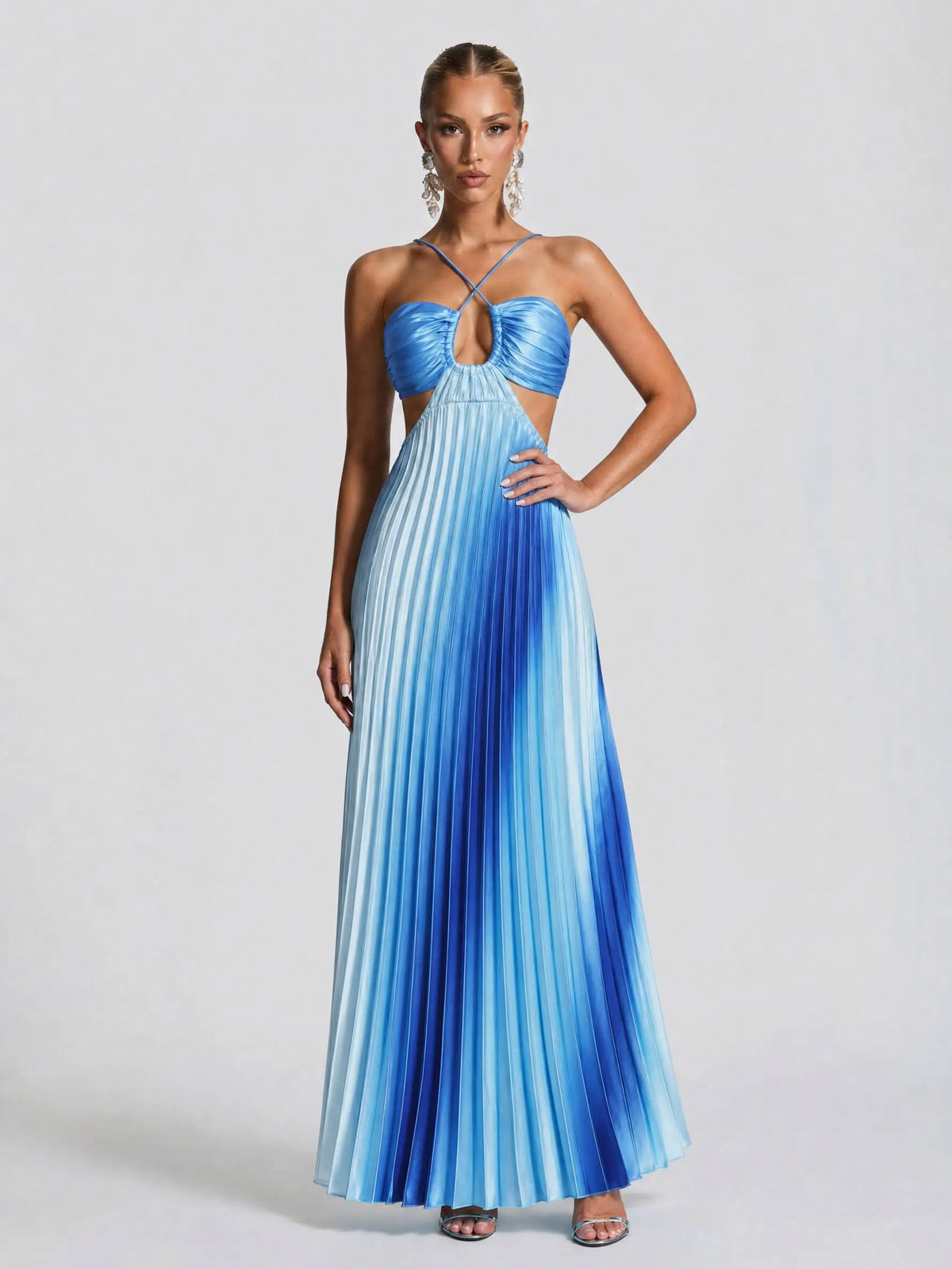 Likemychoice Women'S Formal Satin Maxi Dress - 2026 Halter, Cutout, Gradient Print, Light Statement Gown for Party, Vacation