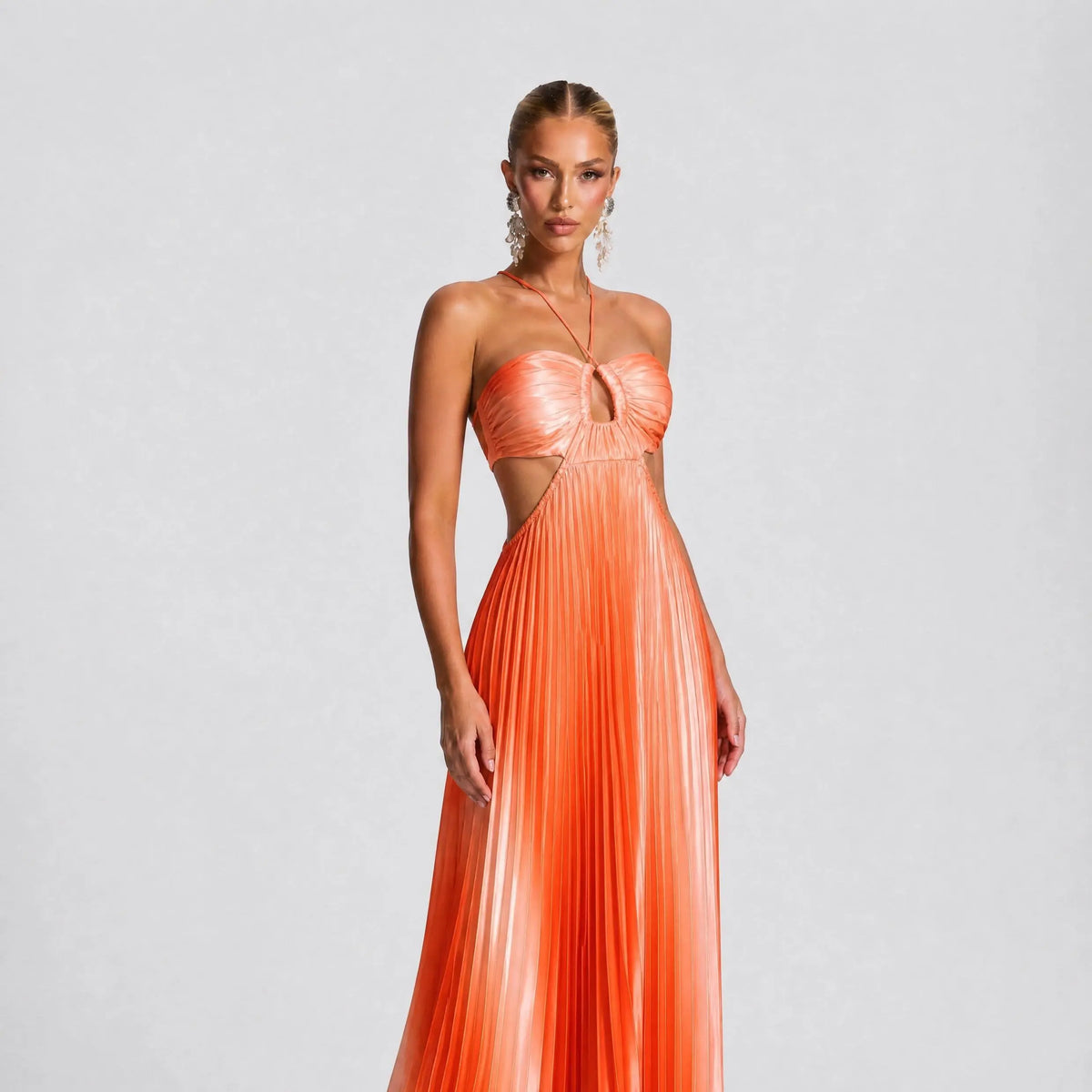 Likemychoice Women'S Formal Satin Maxi Dress - 2026 Halter, Cutout, Gradient Print, Light Statement Gown for Party, Vacation