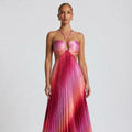 Likemychoice Women'S Formal Satin Maxi Dress - 2026 Halter, Cutout, Gradient Print, Light Statement Gown for Party, Vacation