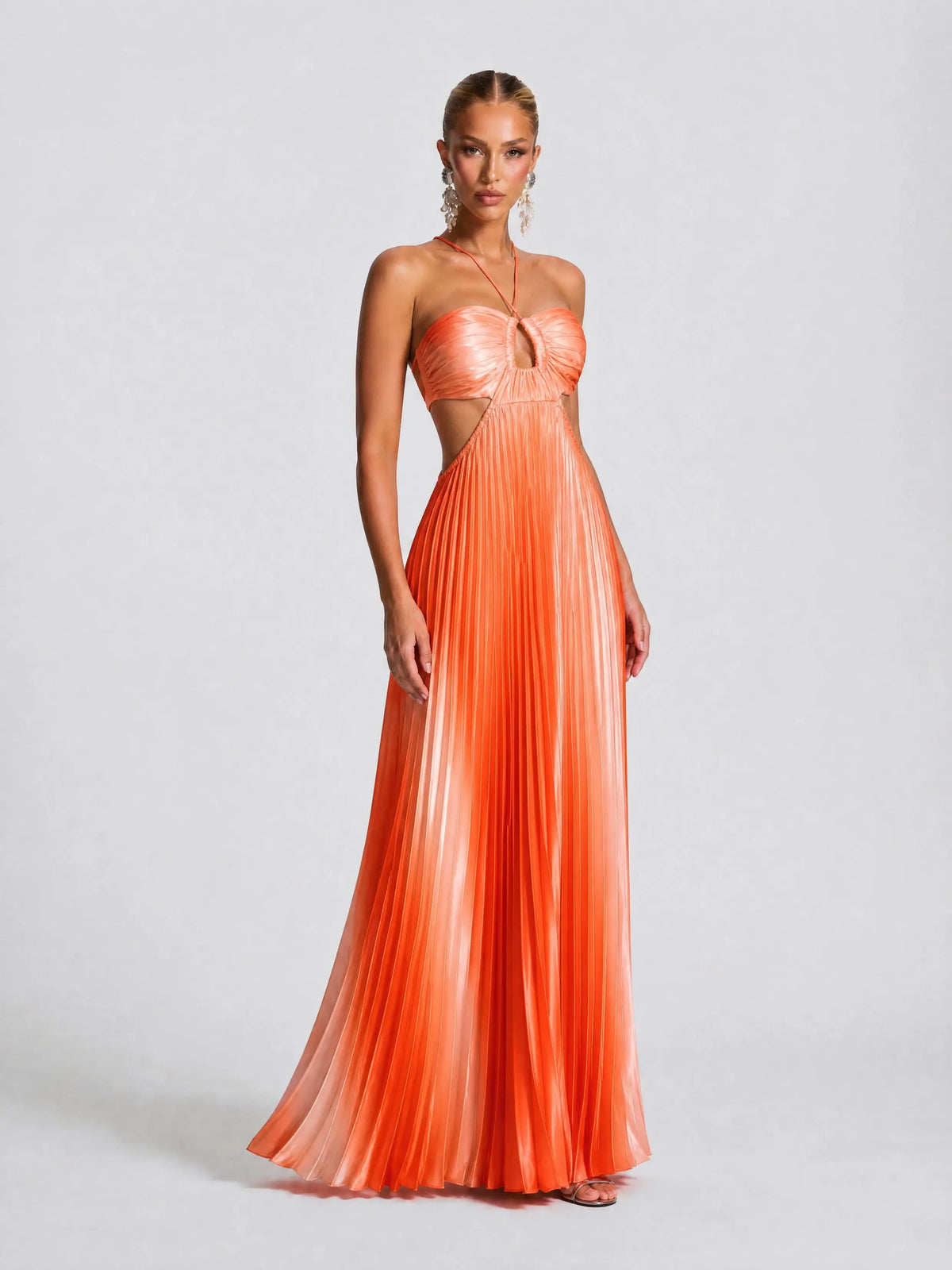 Likemychoice Women'S Formal Satin Maxi Dress - 2026 Halter, Cutout, Gradient Print, Light Statement Gown for Party, Vacation