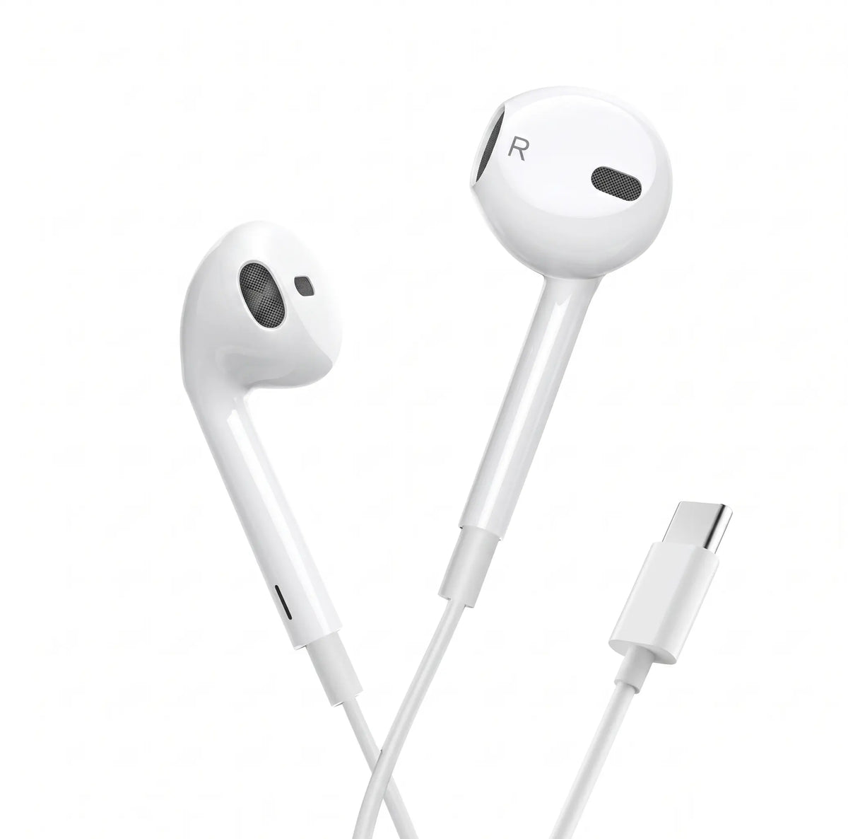 Type-C Wired Semi-In-Ear Earbuds Headset - Crisp Hifi Audio Stereo, Microphone, Volume Control, Lightweight Portable Phone Accessory for Samsung Plus, Iphone 16/15 Pro, without Charging Wired Headphones