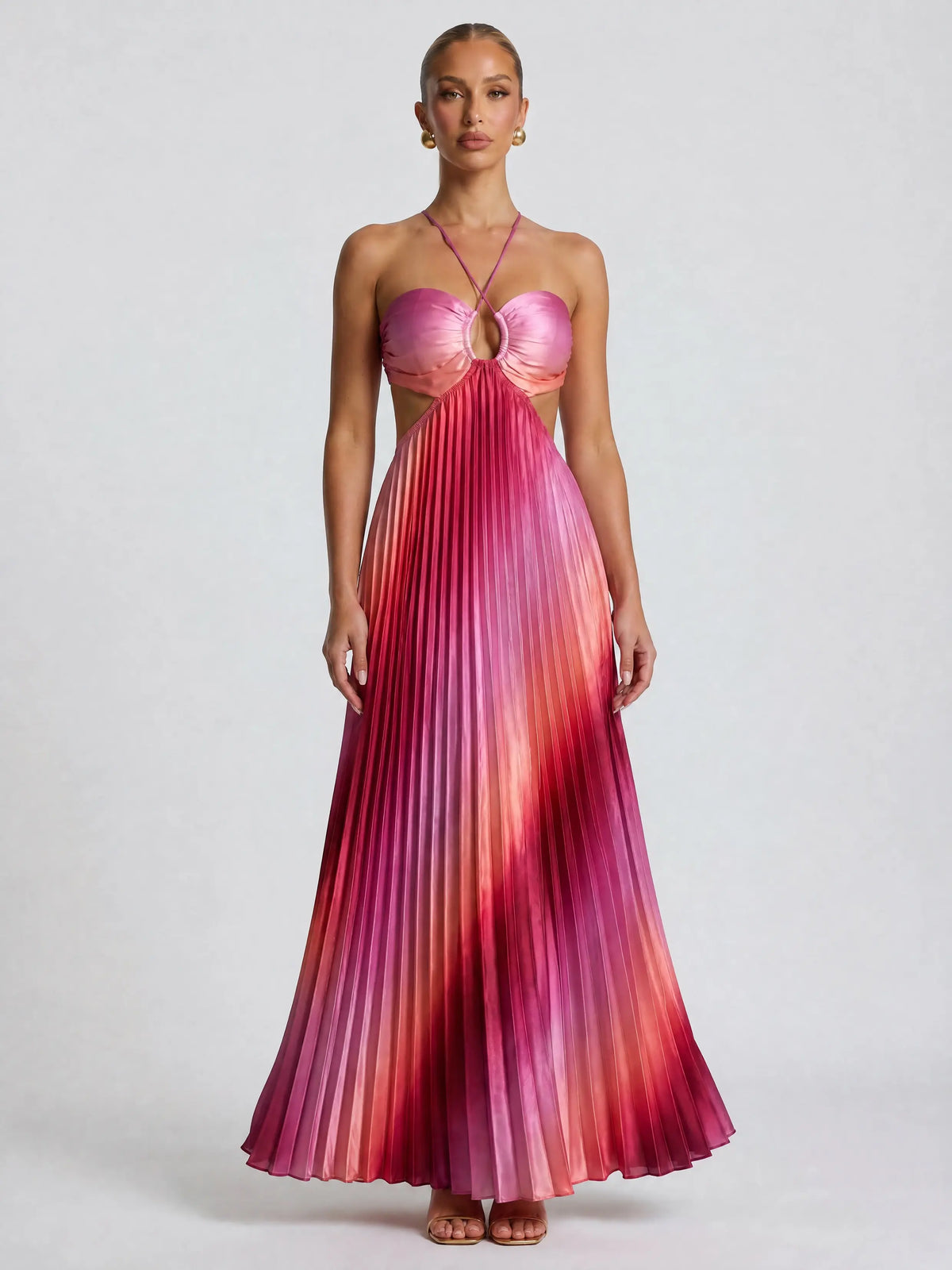 Likemychoice Women'S Formal Satin Maxi Dress - 2026 Halter, Cutout, Gradient Print, Light Statement Gown for Party, Vacation