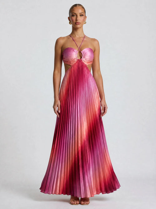 Likemychoice Women'S Formal Satin Maxi Dress - 2026 Halter, Cutout, Gradient Print, Light Statement Gown for Party, Vacation