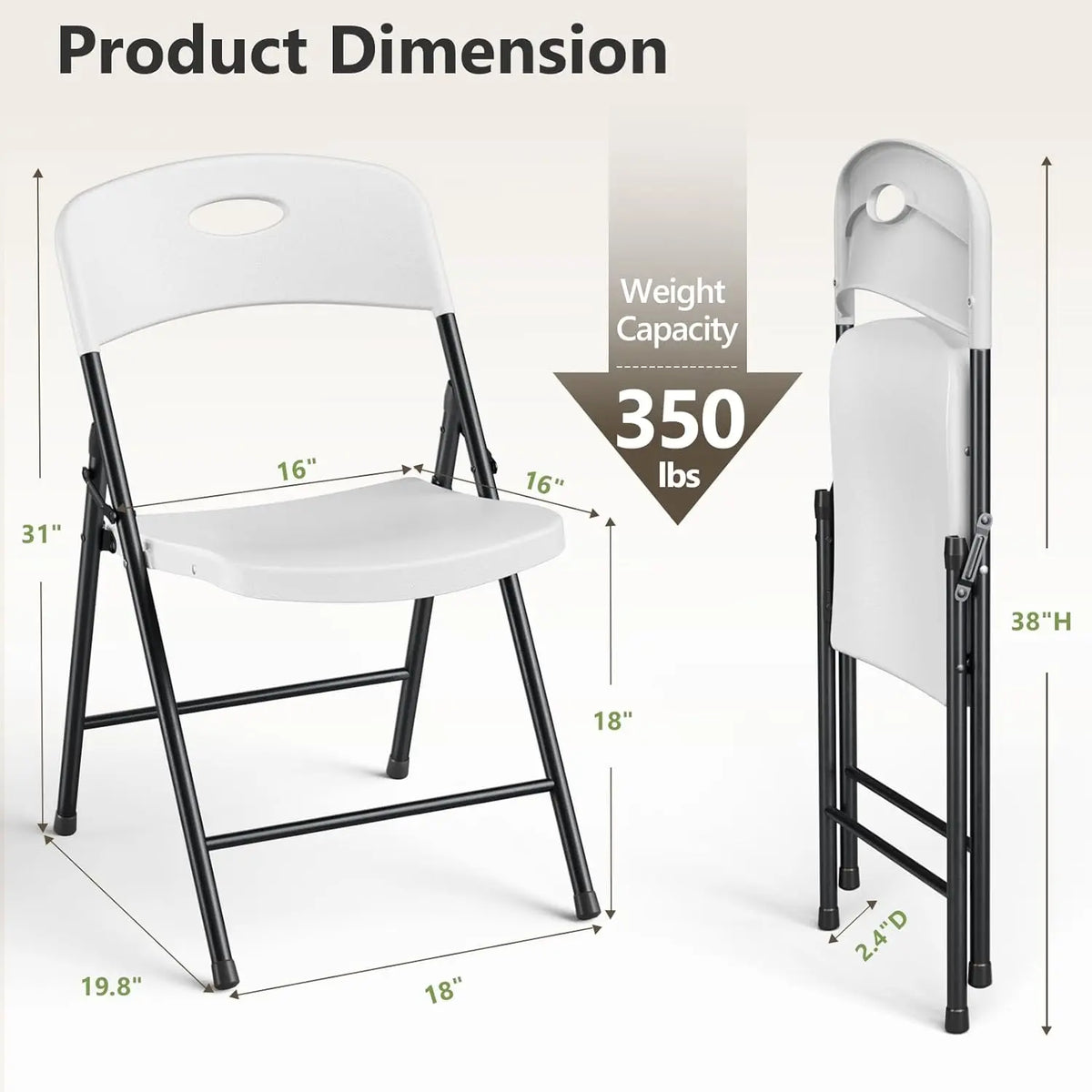 Heavy-Duty Plastic Foldable Chair,Heavy Duty Chairs,Ergonomic Back,Outdoor White Folding Chairs,Plastic Folding Chairs & Outdoor, Wedding, Party,Meeting Room, Patio and Garden, White,Dormessentials,Home Decor
