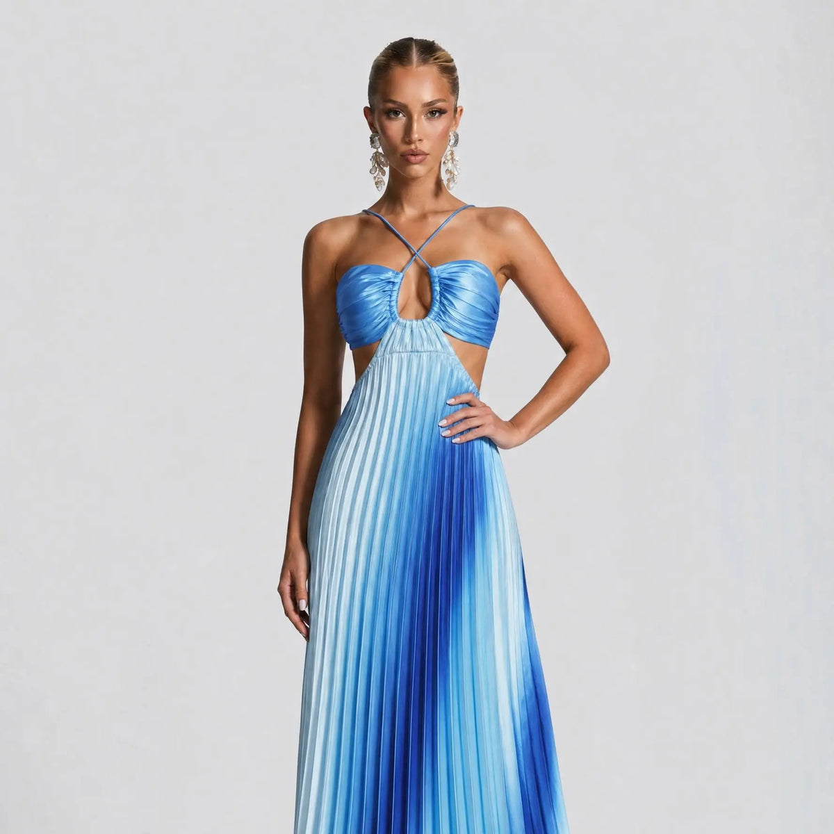 Likemychoice Women'S Formal Satin Maxi Dress - 2026 Halter, Cutout, Gradient Print, Light Statement Gown for Party, Vacation