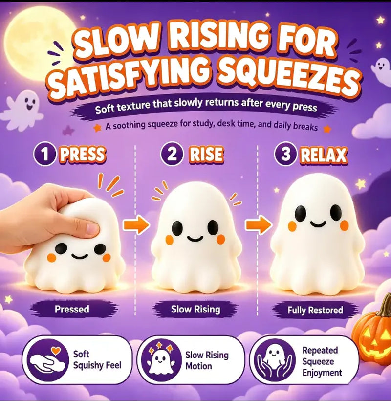 Ghost Squishy Stress-Relief Fidget Toy - Slow Rebound, Soft Squishy Sensory, Unisex Halloween Squishies, Stress Relief, Halloween Party Favor Gift for Boys & Girls